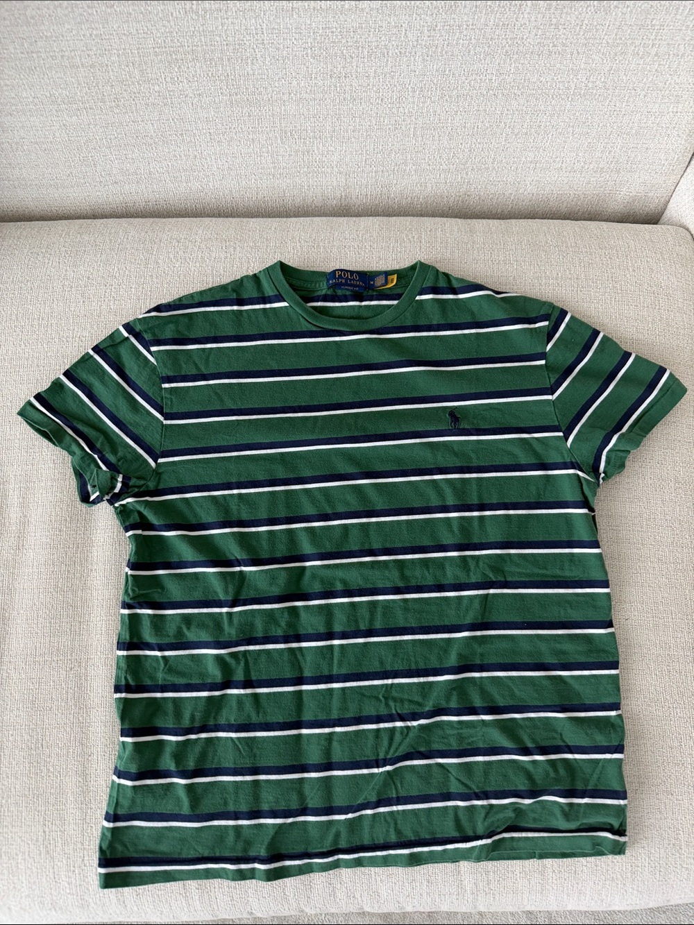 Polo by Ralph Lauren Green Navy White Striped Crew Neck Tee